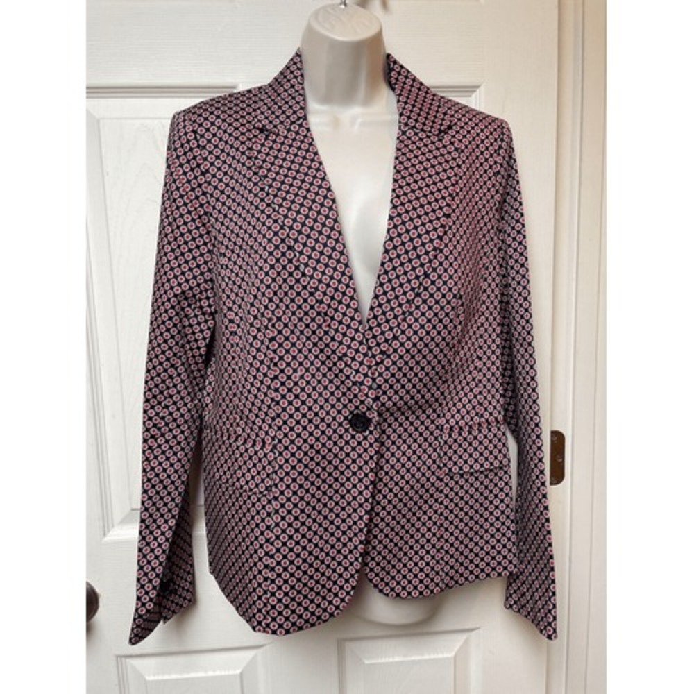 Michael Kors Blazer Size 14 Red‎ White Blue Dots Spring Tailored Business Office - Picture 2 of 16